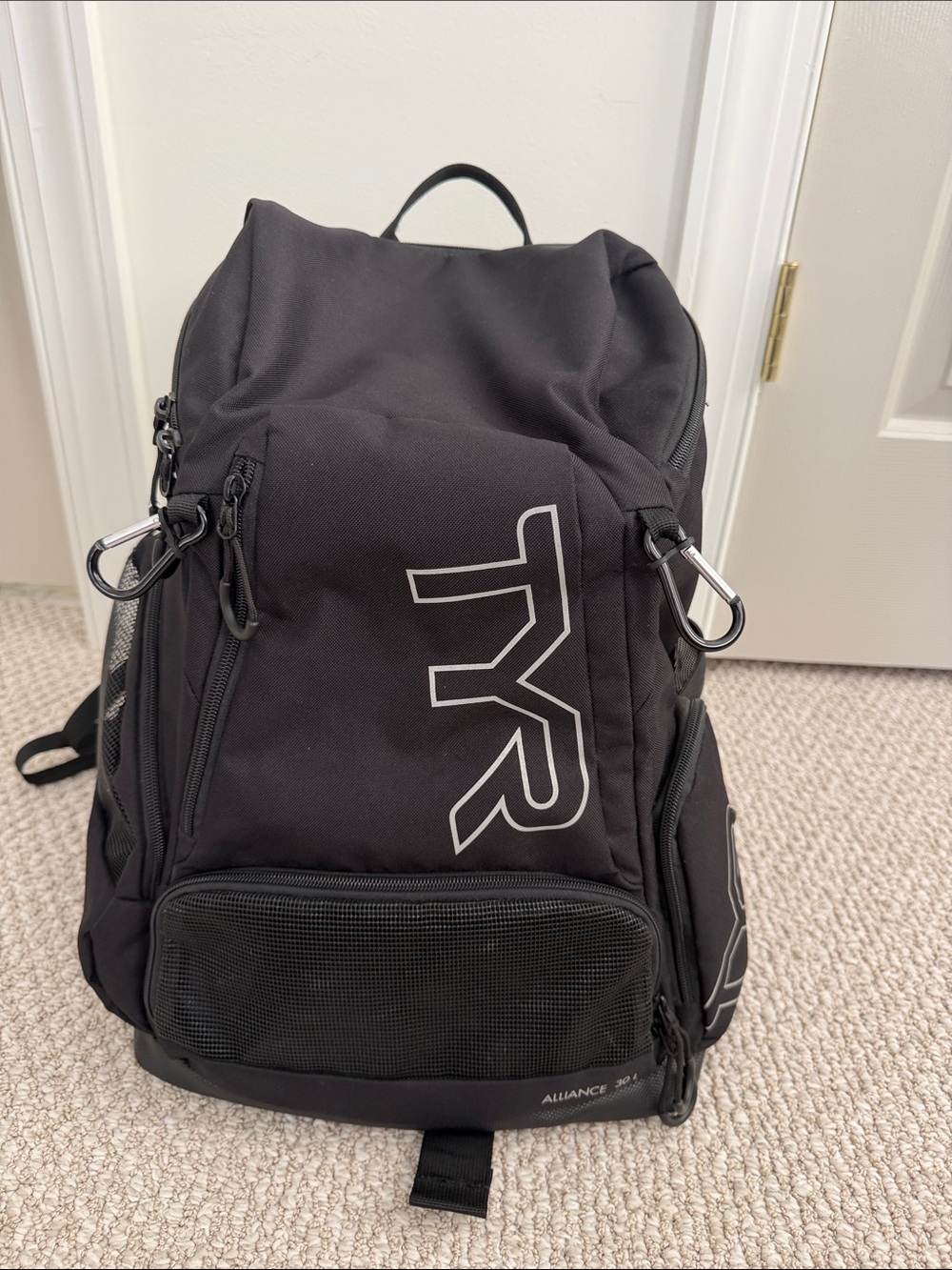 TYR Black Alliance 30L SwimBackpack with Multiple Pockets, Wet Area For Suits
